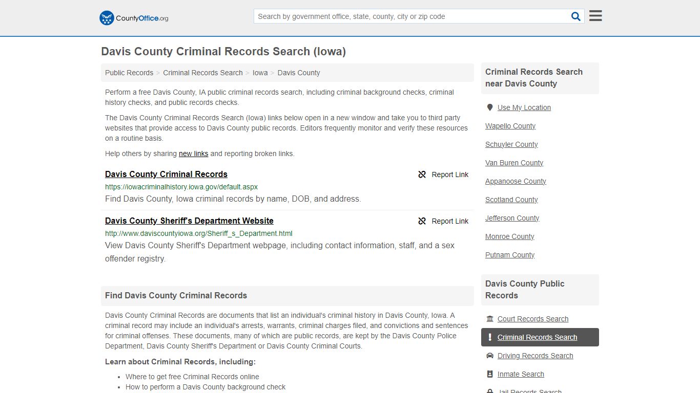 Criminal Records Search - Davis County, IA (Arrests, Jails & Most ...